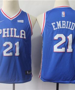 76ers 21 Joel Embiid Blue Youth Nike Swingman Jersey