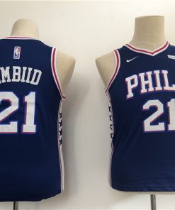 76ers 21 Joel Embiid Blue Youth Nike Swingman Jersey1