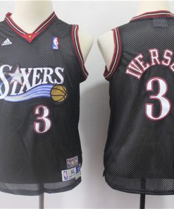 76ers 3 Allen Iverson Black Youth Hardwood Classics Jersey