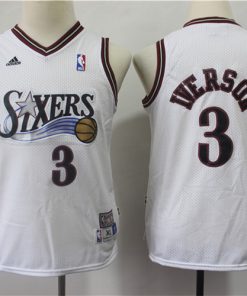 76ers 3 Allen Iverson White Youth Hardwood Classics Jersey