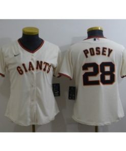 MLB Giants 28 Buster Posey Cream Nike Cool Base Women Jersey
