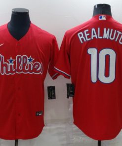 MLB Phillies 10 J.T. Realmuto Red Nike Cool Base Men Jersey