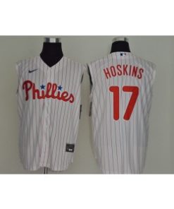 MLB Phillies 17 Rhys Hoskins White Gold Nike Cool Base Sleeveless Men Jersey