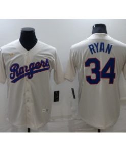 MLB Rangers 34 Nolan Ryan Cream Throwback Men Jersey