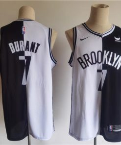 Men's Brooklyn Nets #7 Kevin Durant Black White Split Stitched Basketball Jersey