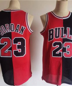 Men's Chicago Bulls #23 Michael Jordan Red Black Split Throwback Stitched Jersey