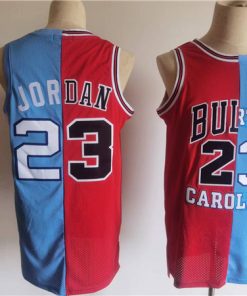Men's Chicago Bulls North Carolina #23 Michael Jordan White Blue Split Throwback Stitched Jersey