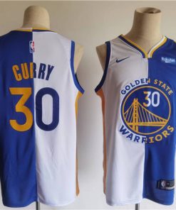 Men's Golden State Warriors #30 Stephen Curry Blue White Split Stitched Basletball Jersey