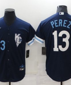 Men's Kansas City Royals #13 Salvador Perez 2022 Navy City Connect Flex Base Stitched MLB Jersey