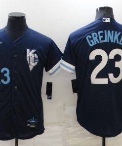 Men's Kansas City Royals #23 Zack Greinke 2022 Navy City Connect Flex Base Stitched MLB Jersey
