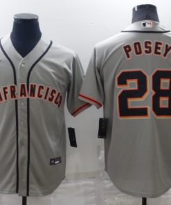 Men's San Francisco Giants #28 Buster Posey Grey Cool Base Stitched MLB Jersey