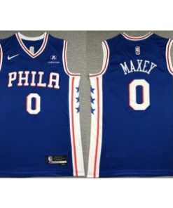 NBA 76ers 0 Tyrese Maxey Blue Men Jersey