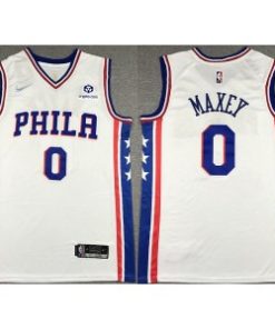 NBA 76ers 0 Tyrese Maxey White 75th Anniversary Nike Men Jersey