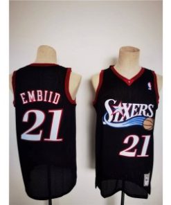 NBA 76ers 21 Joel Embiid Mitchell & Ness Black Classics Basketball Men Jersey
