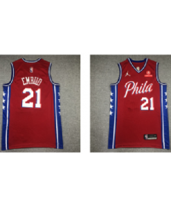 NBA 76ers 21 Joel Embiid Red Jordan 75th Anniversary Men Jersey