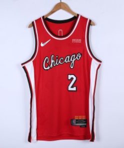 NBA Bulls 2 Ball Red 75th Anniversary Men Jersey