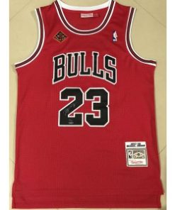 NBA Bulls 23 Jordan Red Autographed Throwback Men Jersey