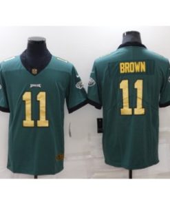 Nike Eagles 11 A. J. Brown Green Gold Vapor Limited Men Jersey