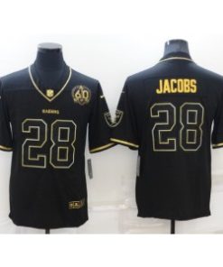 Nike Raiders 28 Josh Jacobs Black Gold 60th Anniversary Vapor Limited Men Jersey