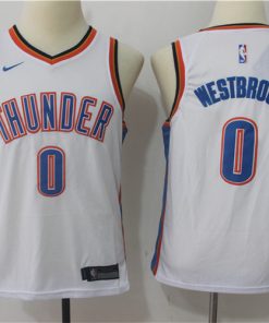 Thunder 0 Russell Westbrook White Nike Youth Swingman Jersey