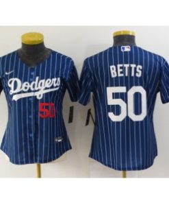 MLB Dodgers 50 Mookie Betts Blue Nike Cool Base Women Jersey