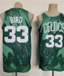 Men's Boston Celtics #33 Larry Bird Green Print Hip Hop Jersey