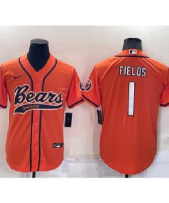 Men's Chicago Bears #1 Justin Fields Orange Cool Base Stitched Baseball Jersey