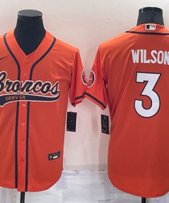Men's Denver Broncos #3 Russell Wilson Orange Cool Base Stitched Baseball Jersey