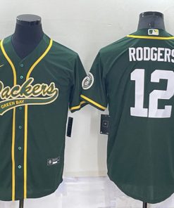 Men's Green Bay Packers #12 Aaron Rodgers Green Cool Base Stitched Baseball Jersey