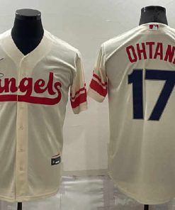 Men's Los Angeles Angels #17 Shohei Ohtani Cream 2022 City Connect Cool Base Stitched Jersey