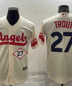 Men's Los Angeles Angels #27 Mike Trout 2022 Cream City Connect Flex Base Stitched Jersey