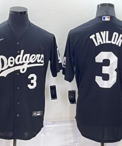 Men's Los Angeles Dodgers #3 Chris Taylor Black Cool Base Stitched Baseball Jersey