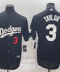 Men's Los Angeles Dodgers #3 Chris Taylor Black Cool Base Stitched Baseball Jersey1