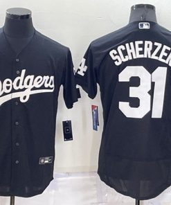 Men's Los Angeles Dodgers #31 Max Scherzer Black Cool Base Stitched Baseball Jersey