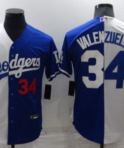 Men's Los Angeles Dodgers #34 Toro Valenzuela White Blue Split Cool Base Stitched Baseball Jersey