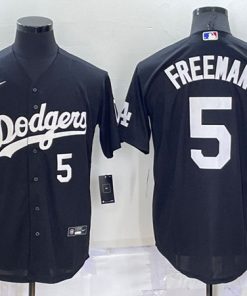 Men's Los Angeles Dodgers #5 Freddie Freeman Black Cool Base Stitched Baseball Jersey1