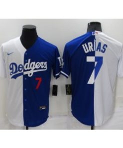 Men's Los Angeles Dodgers #7 Julio Urias White and Blue Split Cool Base Stitched Baseball Jersey