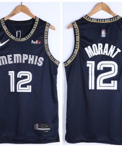 Men's Memphis Grizzlies #12 Ja Morant 75th Anniversary 2021 Navy Swingman Stitched Jersey