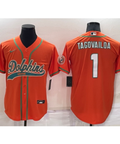 Nike Dolphins 1 Tua Tagovailoa Orange Vapor Baseball Limited Men Jersey