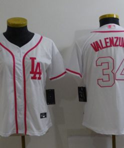 Women's Los Angeles Dodgers #34 Toro Valenzuela Pink White Stitched Baseball Jersey(Run Small)