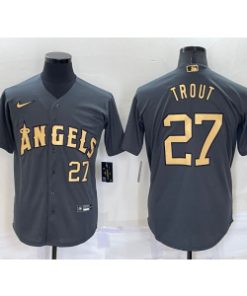 MLB Angels 27 Mike Trout Charcoal 2022 All-Star Nike Cool Base Men Jersey