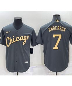 MLB White Sox 7 Tim Anderson Charcoal 2022 All-Star Cool Base Men Jersey
