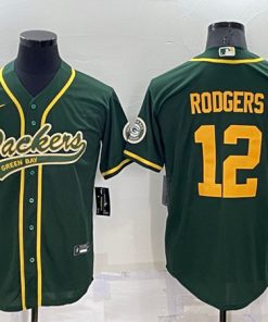Men's Green Bay Packers #12 Aaron Rodgers Green Yellow Cool Base Stitched Baseball Jersey