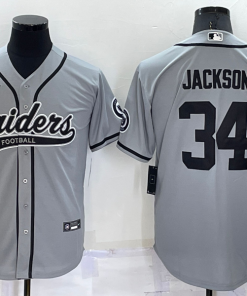 Men's Las Vegas Raiders #34 Bo Jackson Gray Cool Base Stitched Baseball Jersey