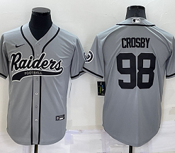 Men's Las Vegas Raiders #98 Maxx Crosby Gray Cool Base Stitched Baseball Jersey