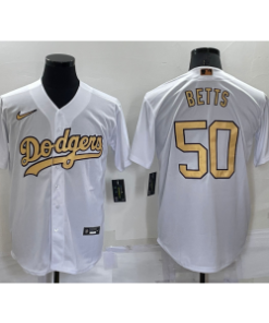 Men's Los Angeles Dodgers #50 Mookie Betts White 2022 All-Star Cool Base Stitched Baseball Jersey
