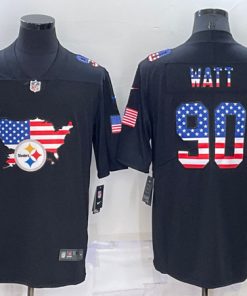 Men's Pittsburgh Steelers #90 T.J. Watt Black USA Flag Limited Stitched Jersey