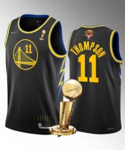 NBA Warriors 11 Klay Thompson Black 2022 Finals Champions Nike Men Jersey