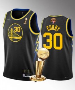 NBA Warriors 30 Stephen Curry Black 2022 Finals Champions Nike Men Jersey