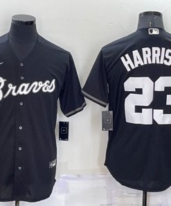 Men's Atlanta Braves #23 Michael Harris II Black Cool Base Stitched Baseball Jersey